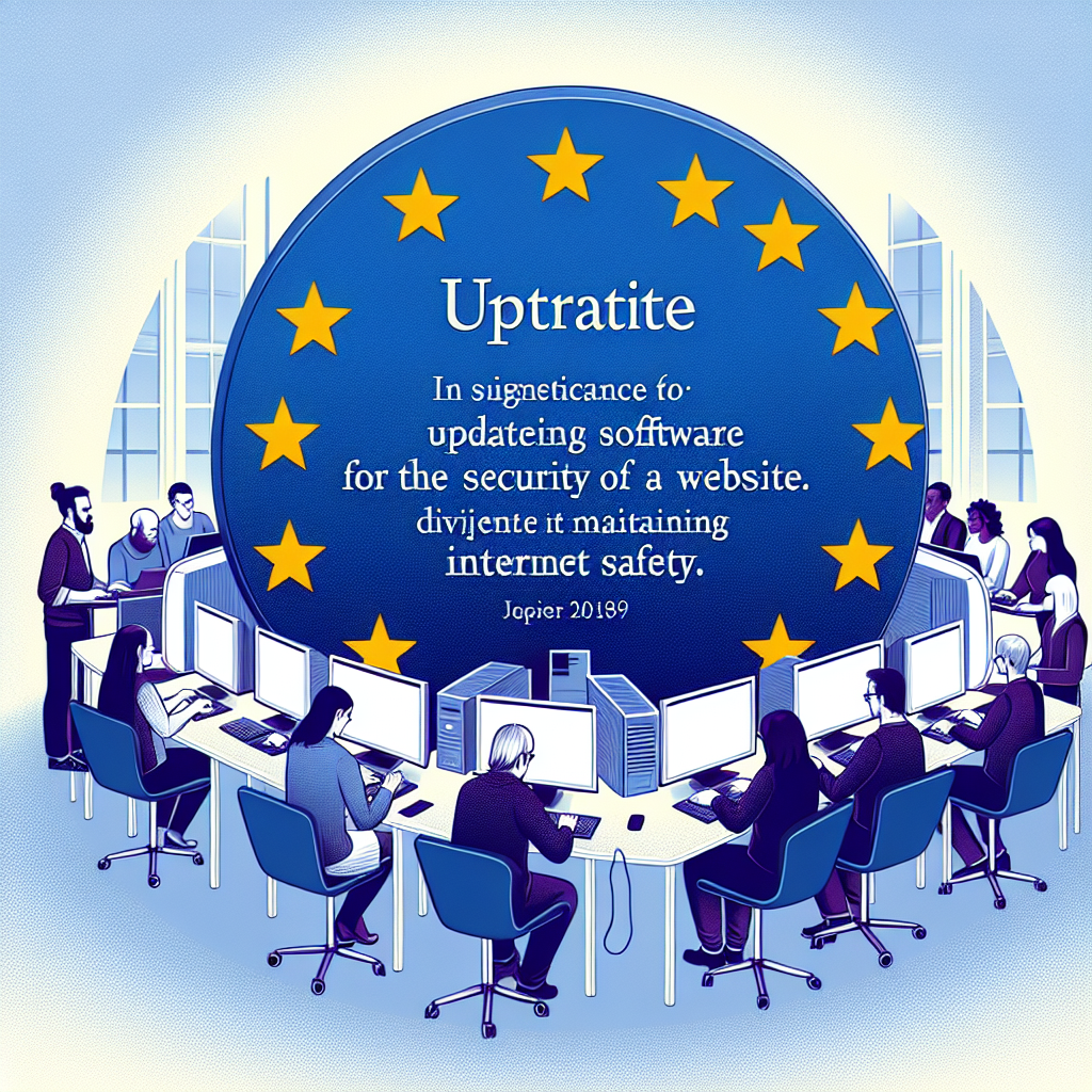 Imagine care ilustreaza importanta actualizarilor software pentru securitatea site-urilor, cu specialisti europeni in IT lucrand la computere.