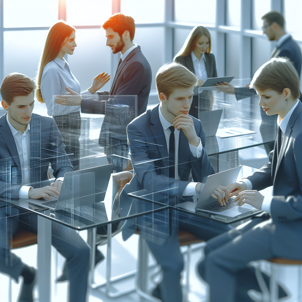 Imagine cu un birou modern si elegant, unde specialistii IT lucreaza si colaboreaza. Echipa discuta despre instalarea si configurarea furnizorului de servicii Yandex Cloud. Toti participantii au un aspect european si sunt imbracati in stil business, utilizand laptopuri pentru a-si impartasi ideile.