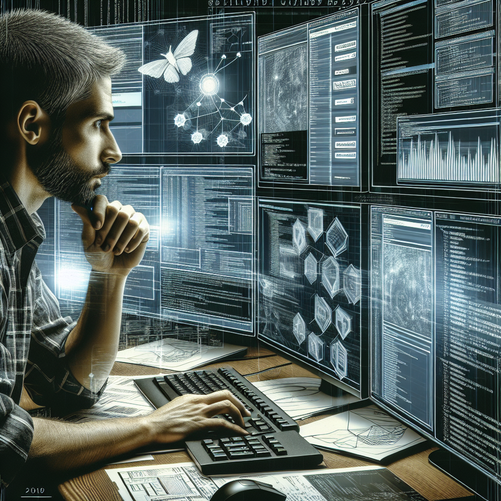 Imagine a unui loc de munca al unui specialist IT care configureaza un <a href=