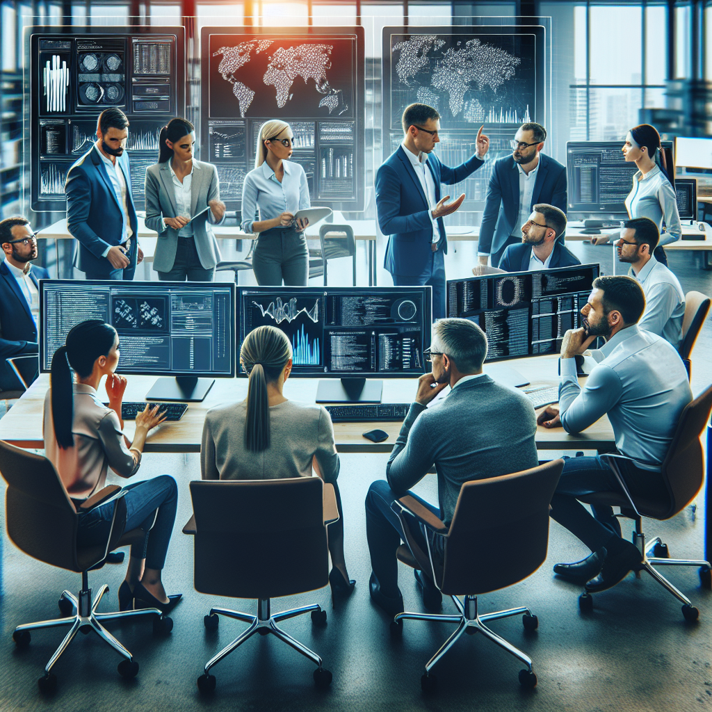 Un grup de profesionisti in domeniul IT, cu trasaturi europene, care colaboreaza la solutionarea problemelor legate de managementul bazei de <a href=