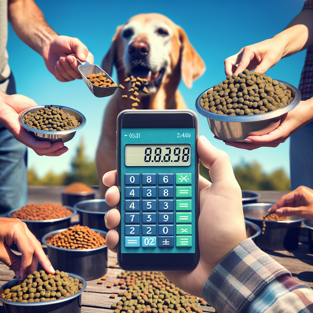 Fotografie cu o persoana care hraneste o caine afara, folosind un calculator <a href=
