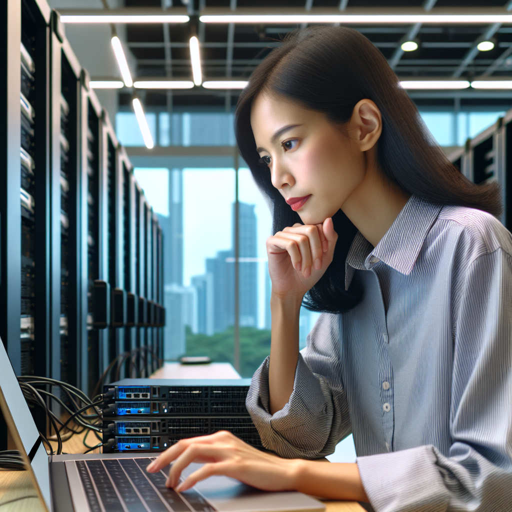 Imagine cu un specialist care lucreaza cu servere virtuale VMware intr-un birou modern, punand accent pe economisirea resurselor si <a href=