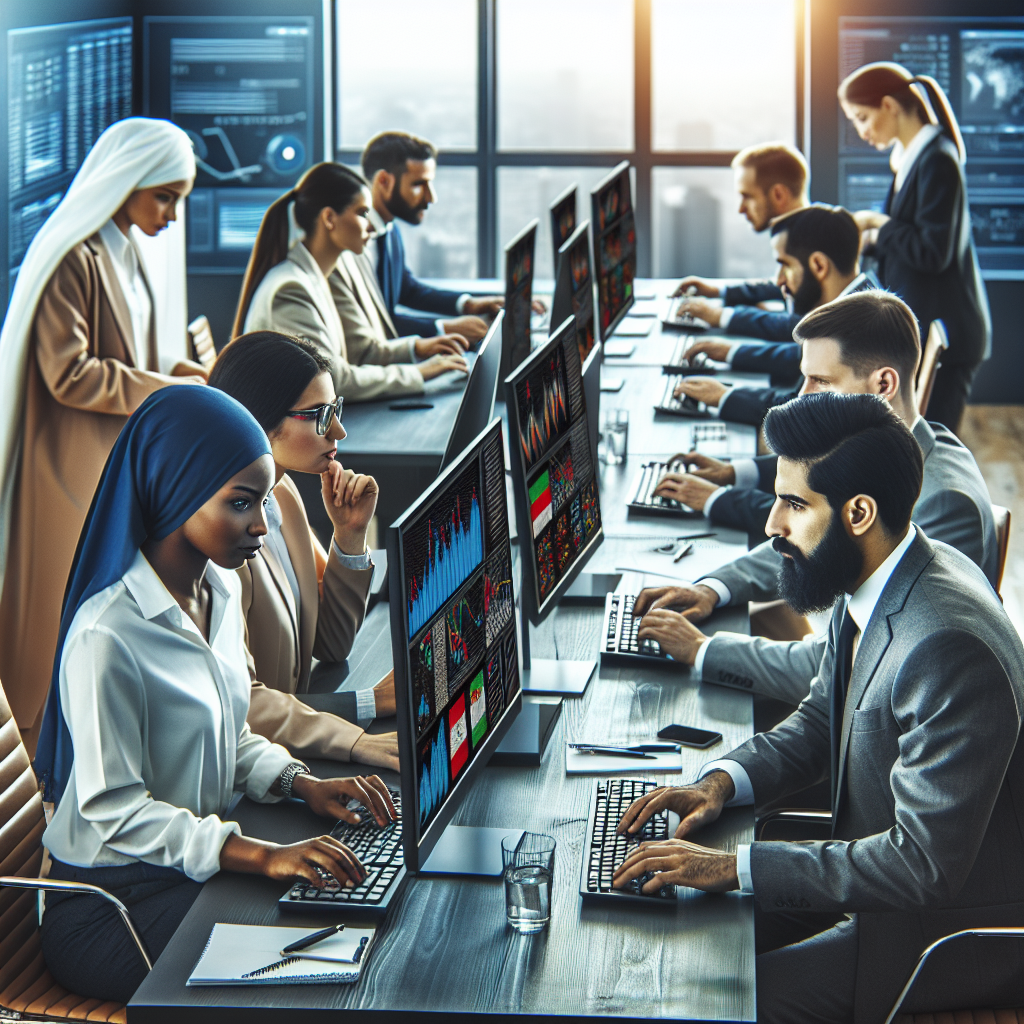 Imagine realista cu un grup de profesionisti care lucreaza la computere intr-un birou, efectuand un audit de <a href=