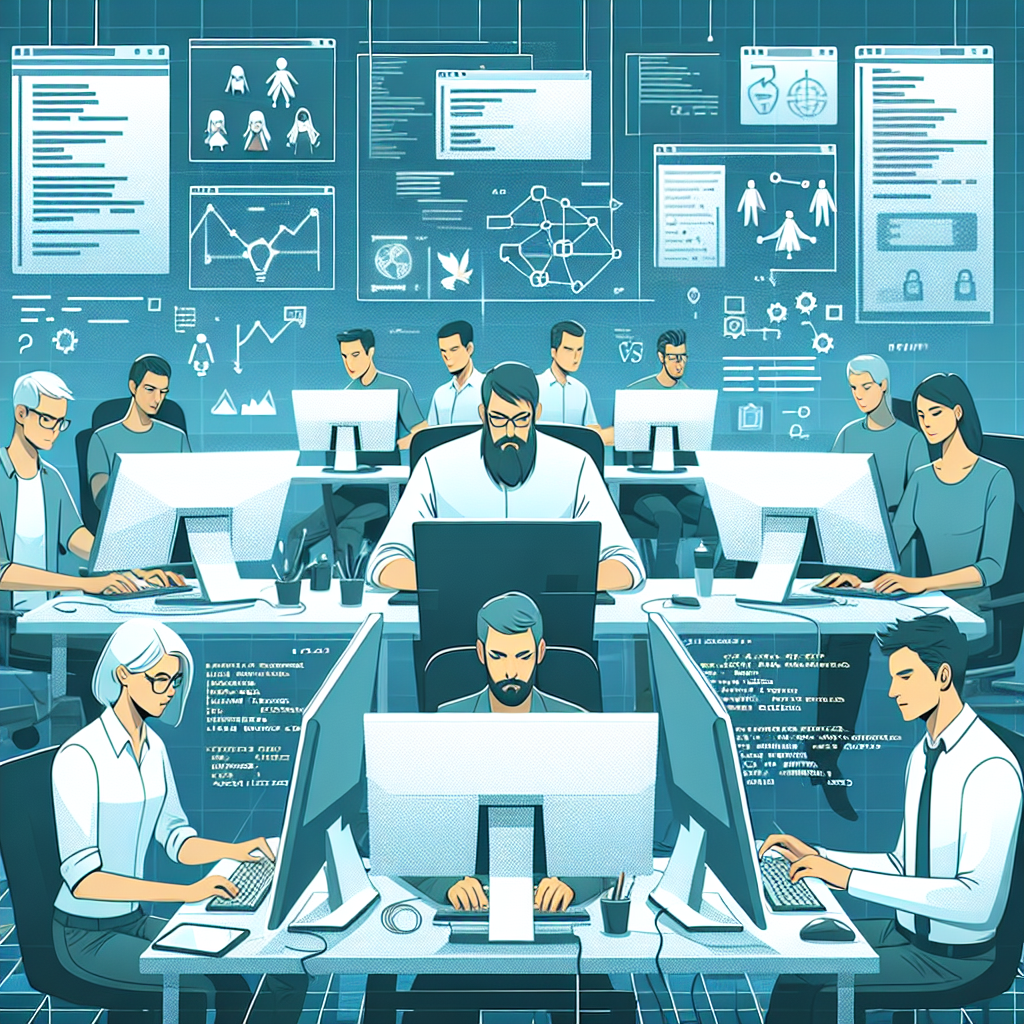 Команда IT-специалистов с европейскими чертами лица, работающих над мобильной <a href=