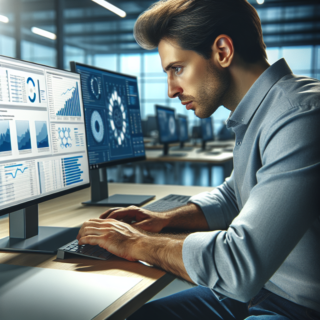 Сsuccessful IT-specialist working at a computer, analyzing <a href=